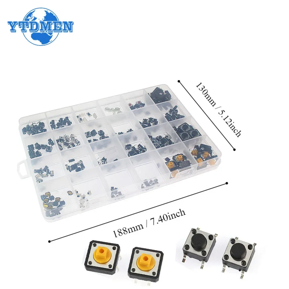 250pcs 25 Types Switchs Tactile Push Button Switch Kit Car Remote Control Keys Button Touch Microswitch Mixed Pack Kits