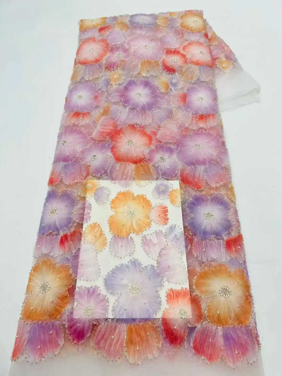 5Y/حار بيع الفرنسية الترتر النسيج عالية الجودة تصميم جديد 2025 التطريز شبكة الدانتيل ثلاثية الأبعاد زهرة حبة فستان الزفاف XX365H135 #6