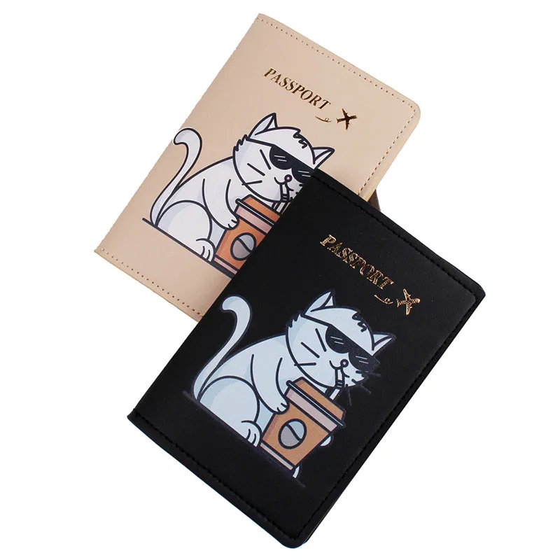 Fashion Cute Cat Print Passport Cover Hot Stamping World Map Women Men Travel Wedding Passport Cover Holder Fashion Wedding Gift