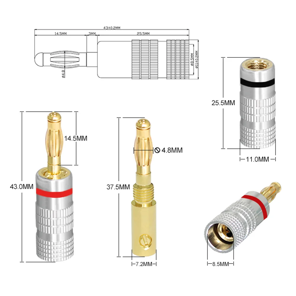 Musik klang 24 Karat vergoldete Lautsprecherst ecker Audio-Bananen anschluss für Lautsprecher kabel mit offener Schraube Hifi-Bananen stecker