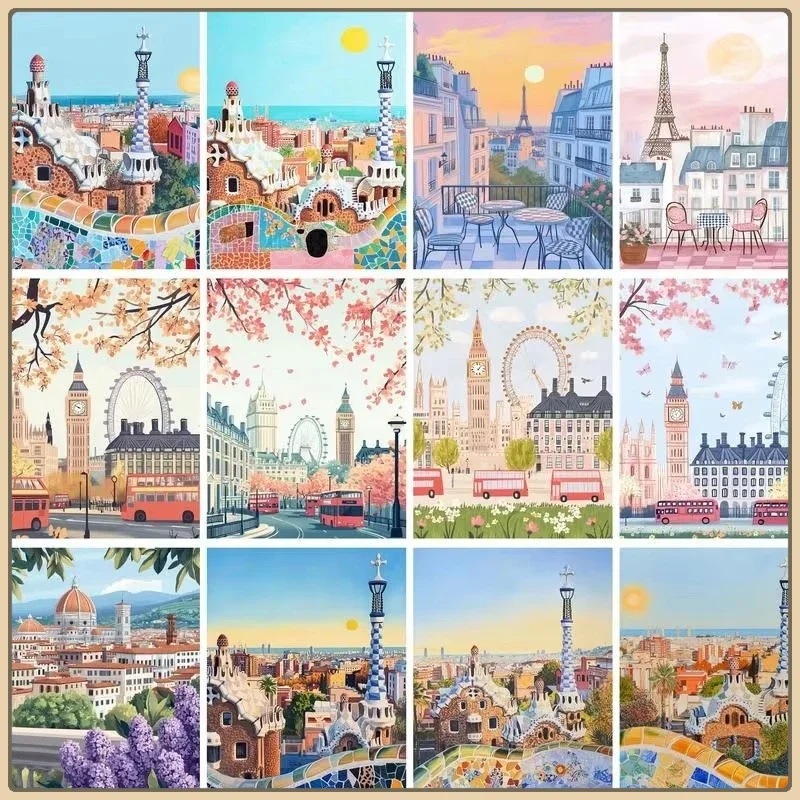 Painting By Numbers For Adult Handpainted City Scenery Coloring By Numbers Picture Drawing Wall Art Artwork Frameless