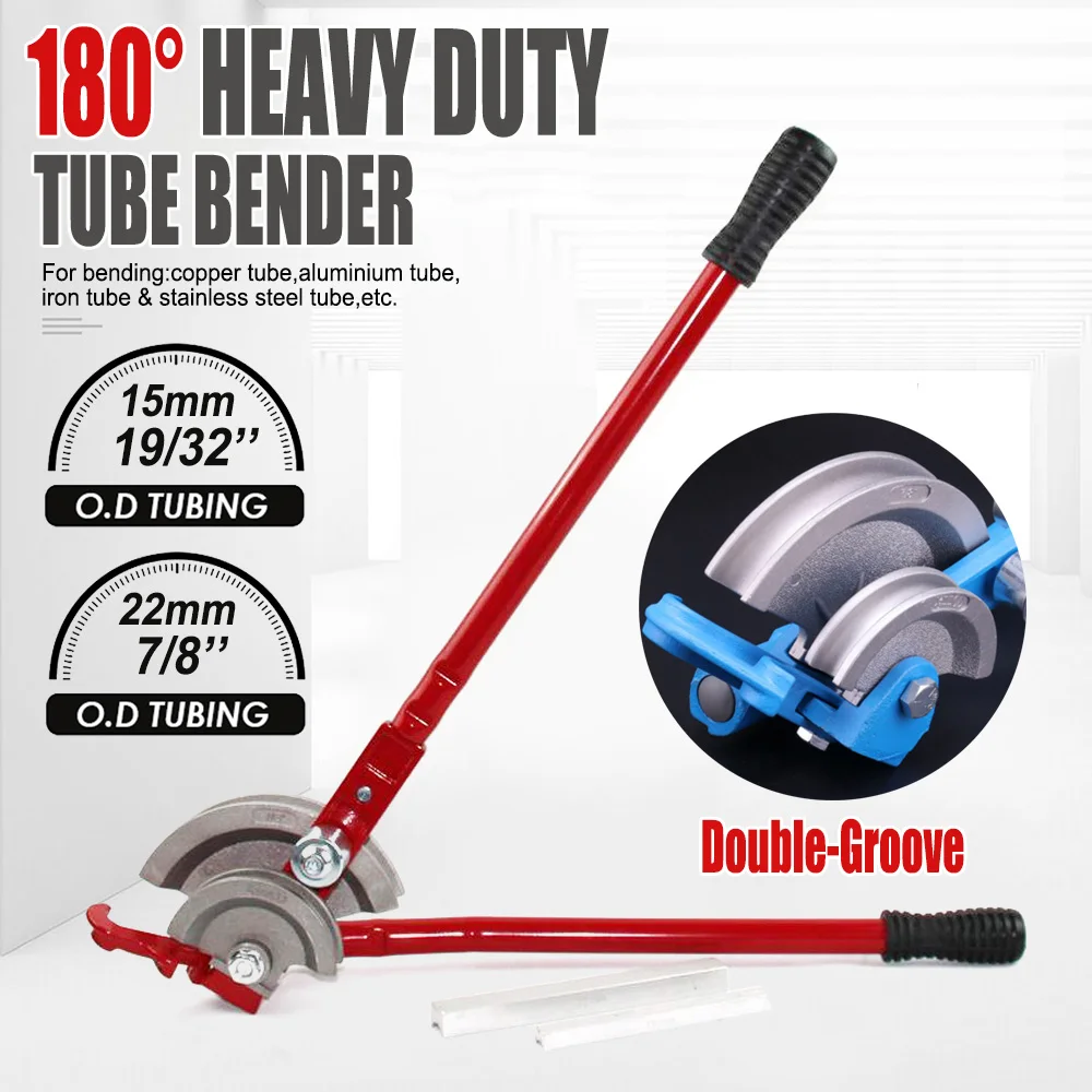 Heavy‑Duty Manual Tube Bender 15mm 22mm 0‑180° Double‑Groove Bending Tool for Copper Aluminum Iron Stainless Steel HVAC Refriger