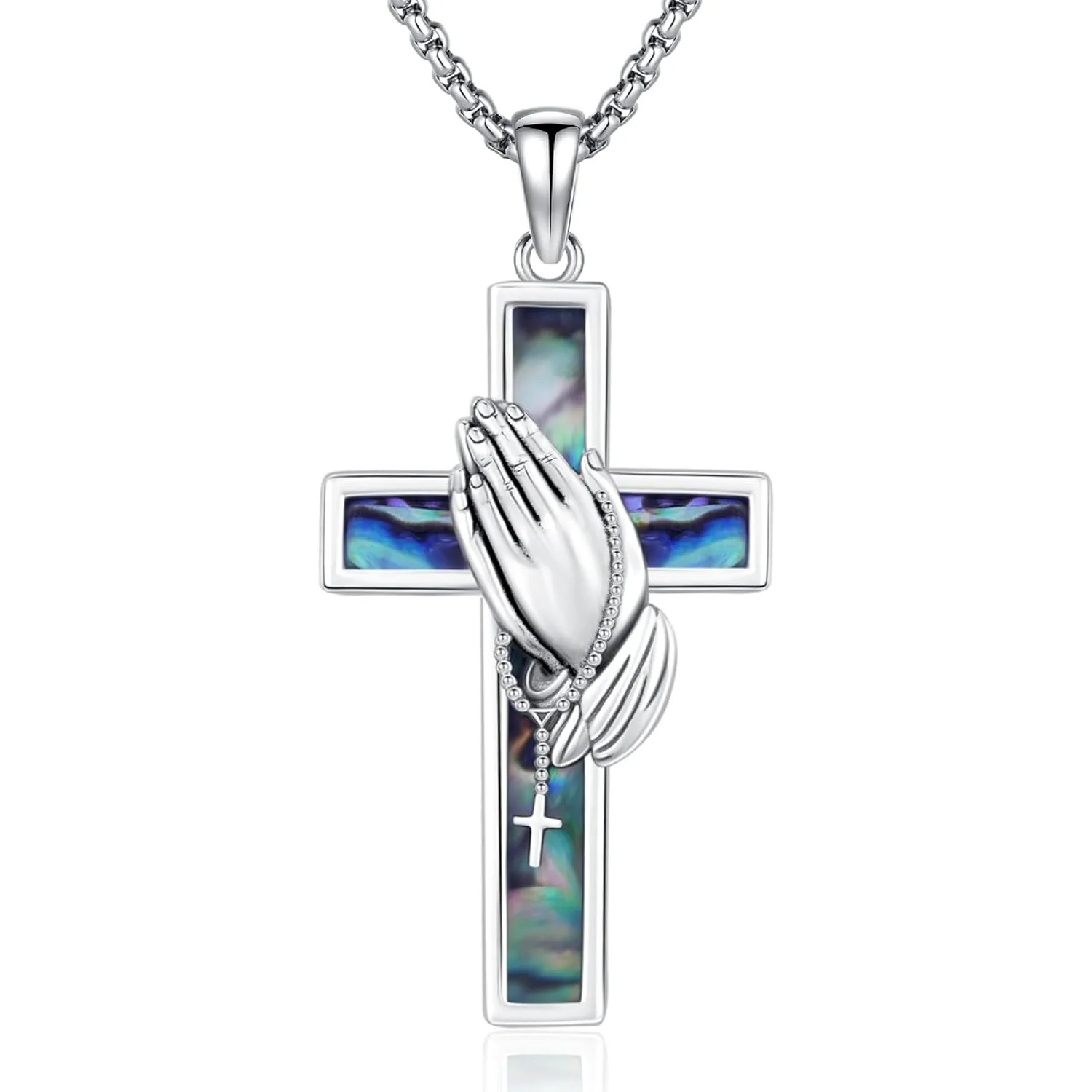

Praying Hands Necklace 925 Sterling Silver Serenity Prayer Abalone Shells Pendant Amulet Jewelry Gifts for Men Women Christmas