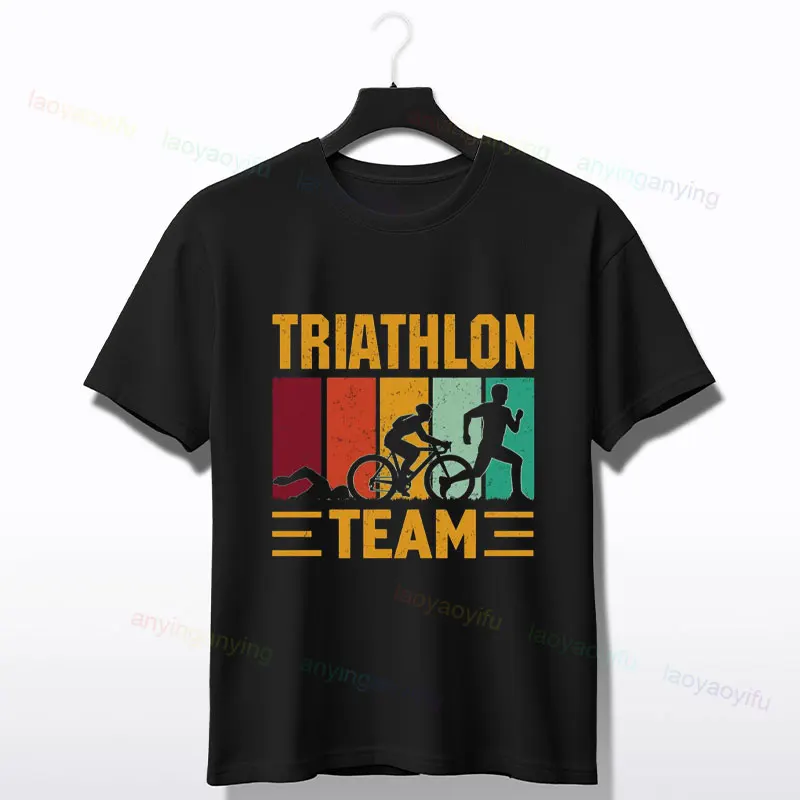 T-shirt graphique The Triathlon Father pour hommes, col rond, manches courtes, en pur coton, pour vêtements toutes saisons