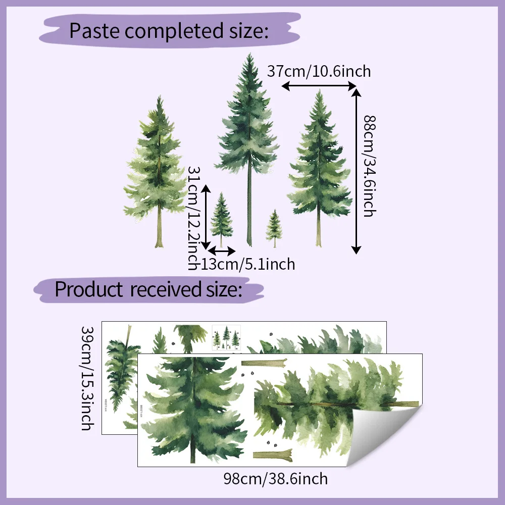 2Pcs Large Tropical Green Plant Wall Sticker Vinyl DIY Forest Trees Decals Self-adhesive for Living Room Bedroom Home Wall Decor