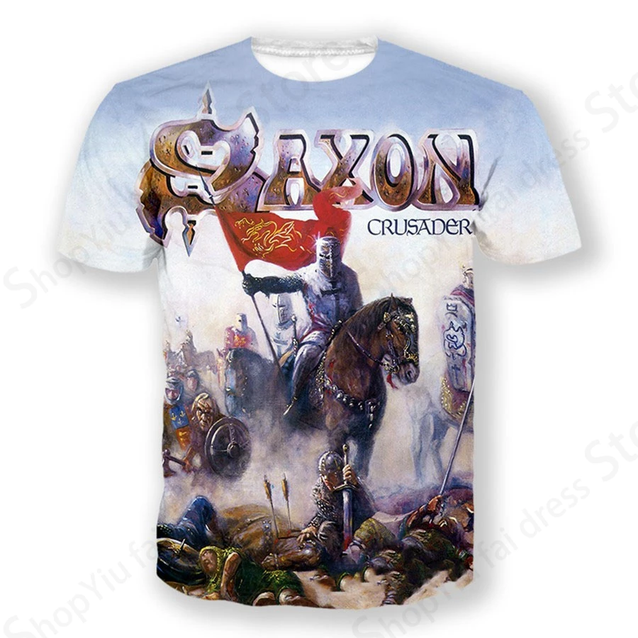 Saxon 3D Print Sport Quick-dry Breathable Men T-shirt Hip-hop Heavy Metal Punk Rock Band Street Casual Fashion Short-sleeve Top