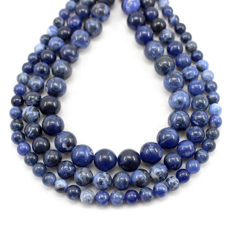 2024 New Blue Sodalite 4/6/8/10 MM Wholesale Round Loose Strand Stone Beads For Jewelry Making Bracelets Necklace Accessories