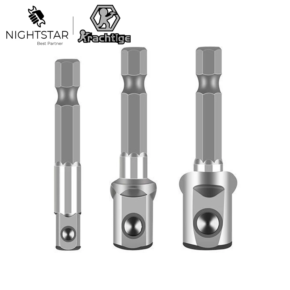 

3Pcs Hex Power Drill Bit Driver Socket 1/4 Hex Shank To 1/4" 3/8" 1/2" Socket Bit Adapter Drill Nut Driver Power Extension Bar