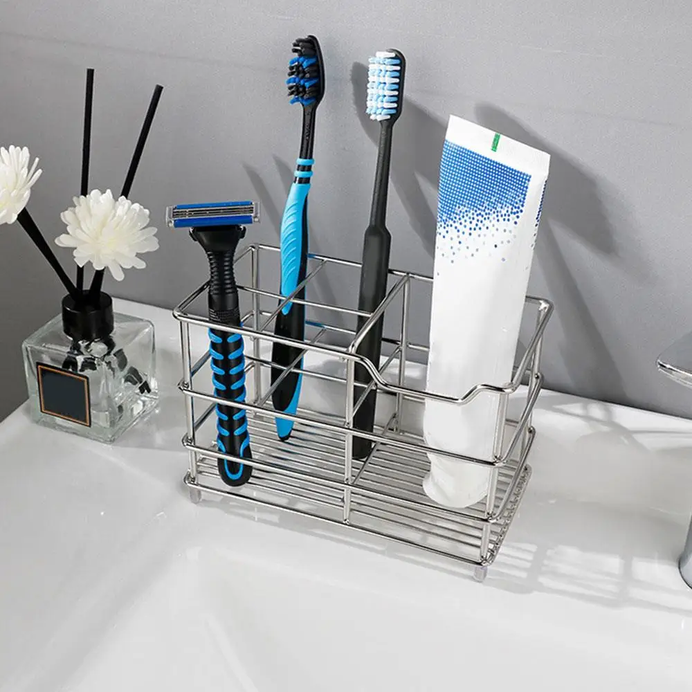 

Black Toothbrush Holder Silver Stainless Steel Metal Organizer Multi-slot Bathroom Storage Rack Cosmetic Storage Holder Stand