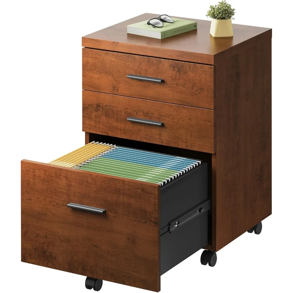 

3 Drawer File Cabinet for Home Office, Wood Under Desk Filing Cabinet, Rolling Printer Stand with Wheels