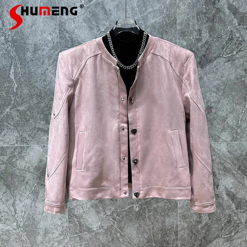 

2025 Men's Autumn New Faux Leather Jackets Fashion Versatile Trendy Solid Color Jackets Male Padded Shoulder Faux Leather Coats