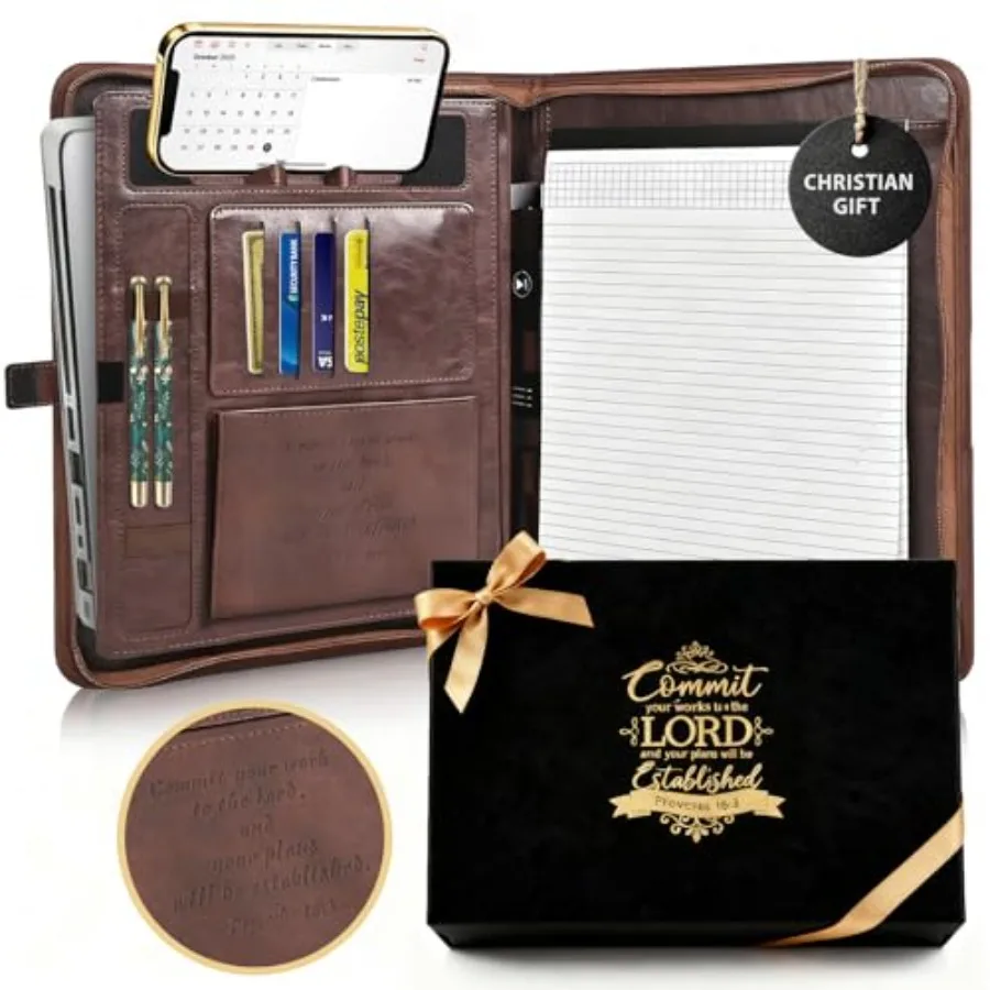 

Кожаный портфель для мужчин и женщин, деловой органайзер, профессиональный ежедневник для мужчин и женщин, христианские подарки, чехол для ноутбука