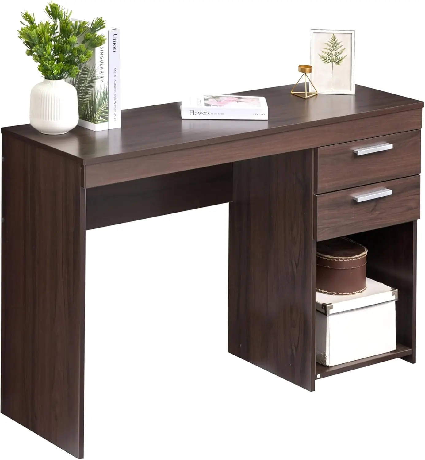 

48"" Modern Computer Desk With Drawers, Small Desk For Bedroom Or Office, Espresso Brown