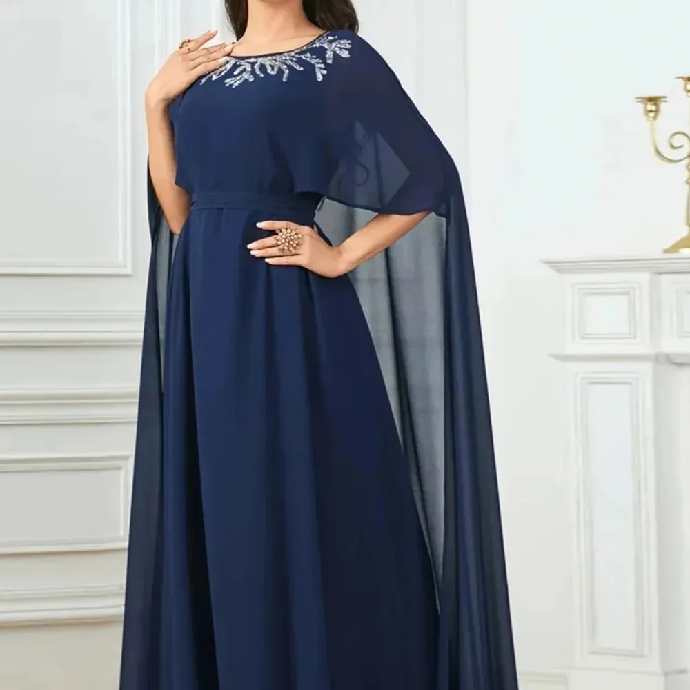 

Customized A-Line Prom Dresses Floor-Length Scoop-Neck Sleeveless Evening Gown Fashion Sequined Stole Simple Draped Party Gown