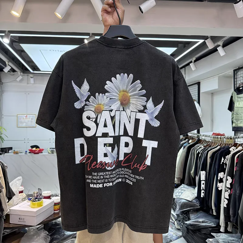 

Flower and Peace Dove Print T Shirt Men Women Oversized T-shirt Top Tees