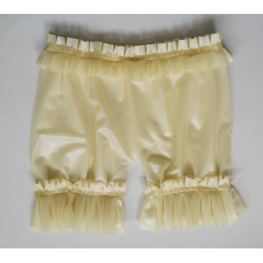 New arrival Latex shorts with ruffle fetish sexy charming bloomer Pleated lace shrink  apron