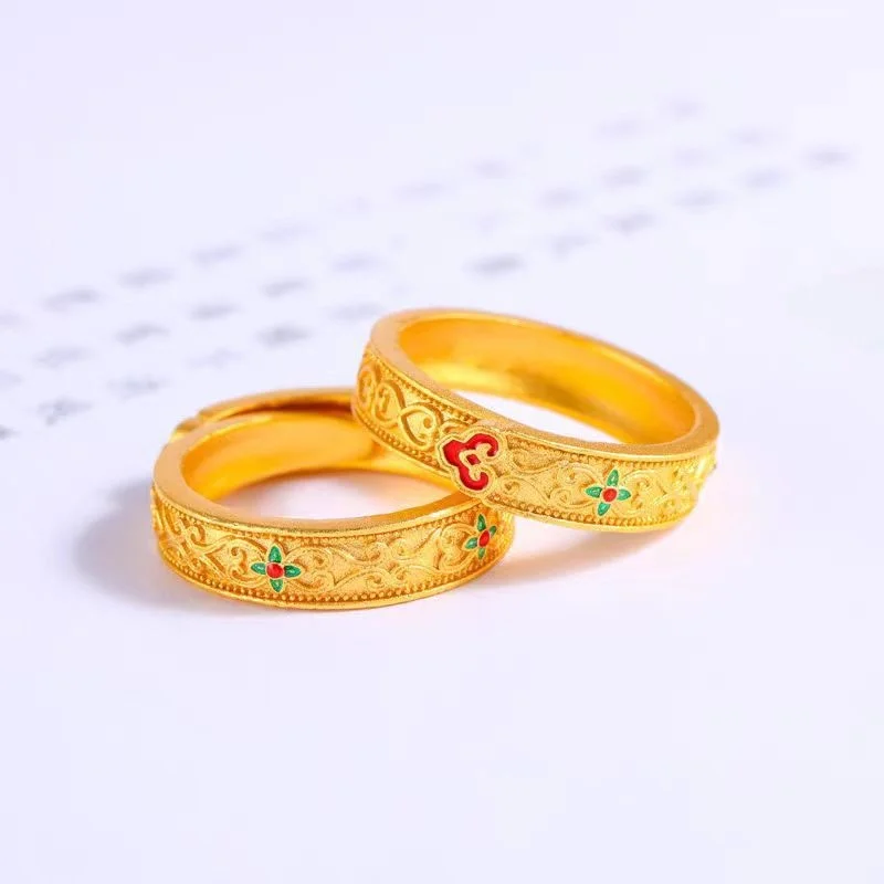 Adjustable Gold Ring for Women Cloud Pattern Open Design Couple's Jewelry Blue Flame Finger Ring Fashionable Accessory