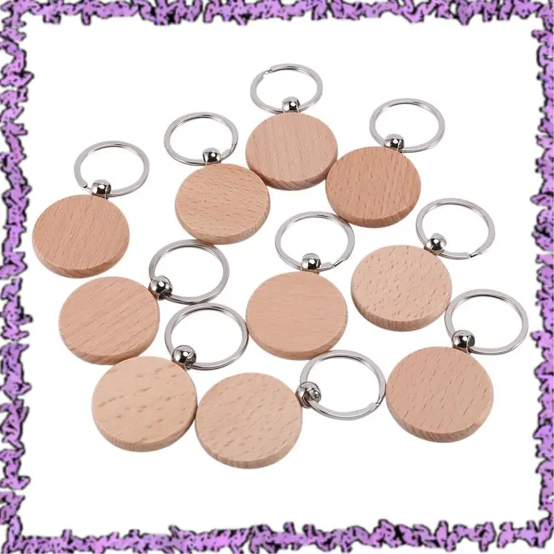 

SCLL-40Pcs Blank Round Wooden Key Chain DIY Wood Keychains Key Tags Can Engrave DIY Gifts 40X40mm