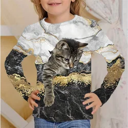 Girl Clothes Kids T Shirt Long Sleeve Children's T-Shirts Children's Clothing 3D Cat Print Casual O-Neck Boy Kids Summer Clothes