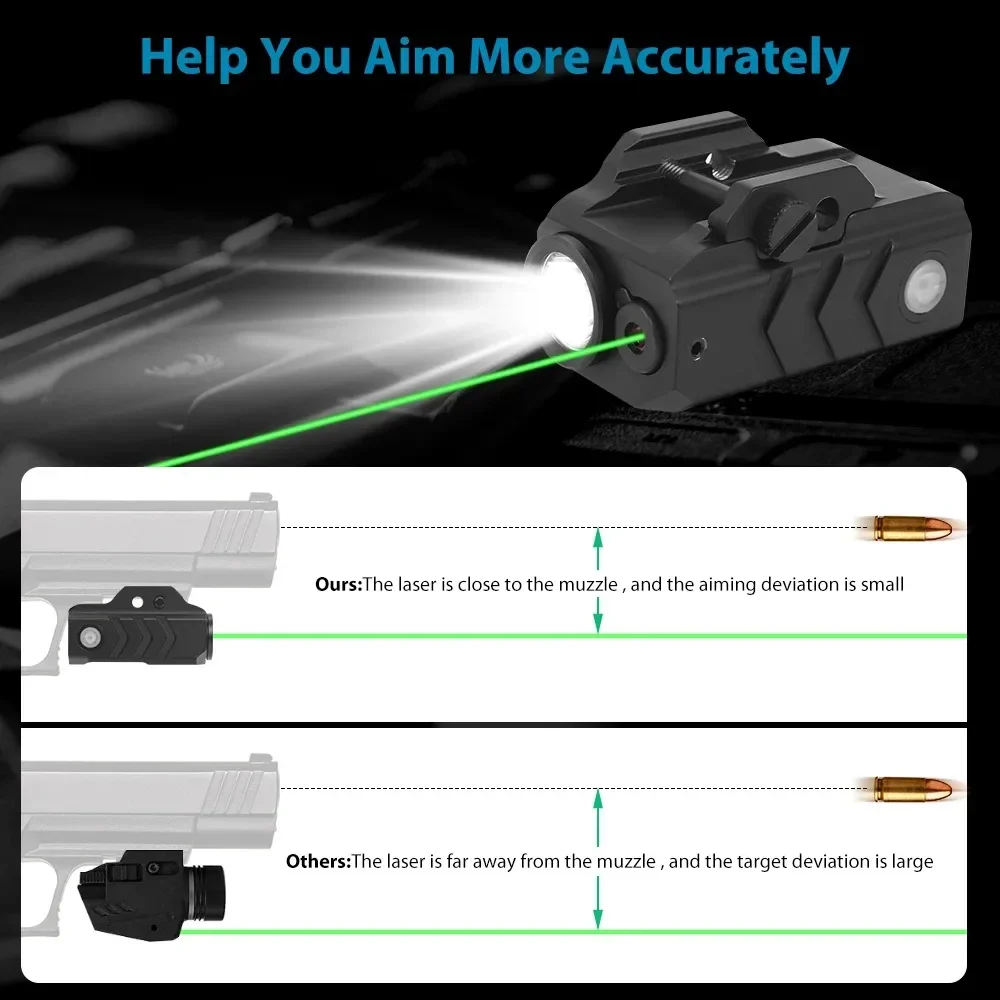 800 لومينز سلاح بندقية الضوء الأحمر مع الأخضر البصر بالليزر كومبو مصباح يدوي شحن مغناطيسي اطلاق النار في الهواء الطلق للسكك الحديدية 20 مللي متر