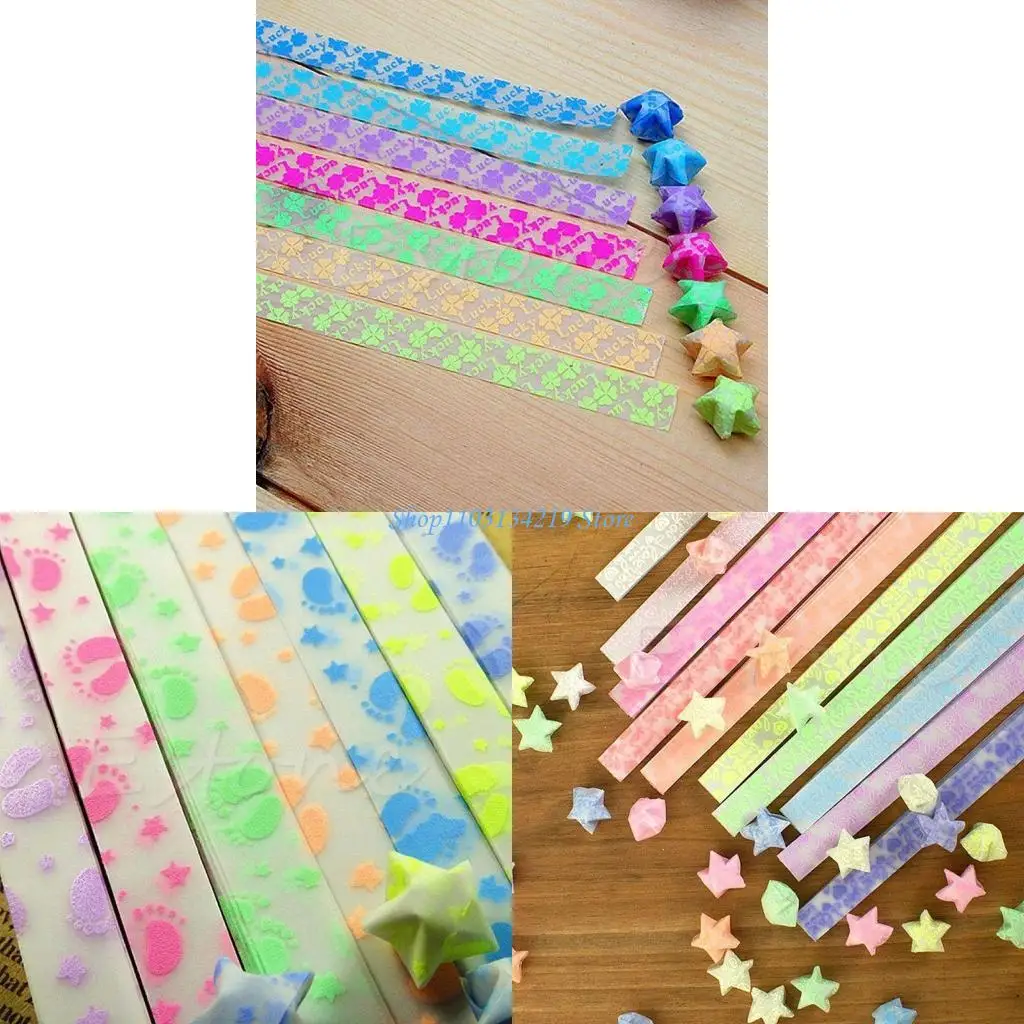N5KC 30pcs Luminous Lucky Star Folding Paper Lucky Star Paper Ribbon