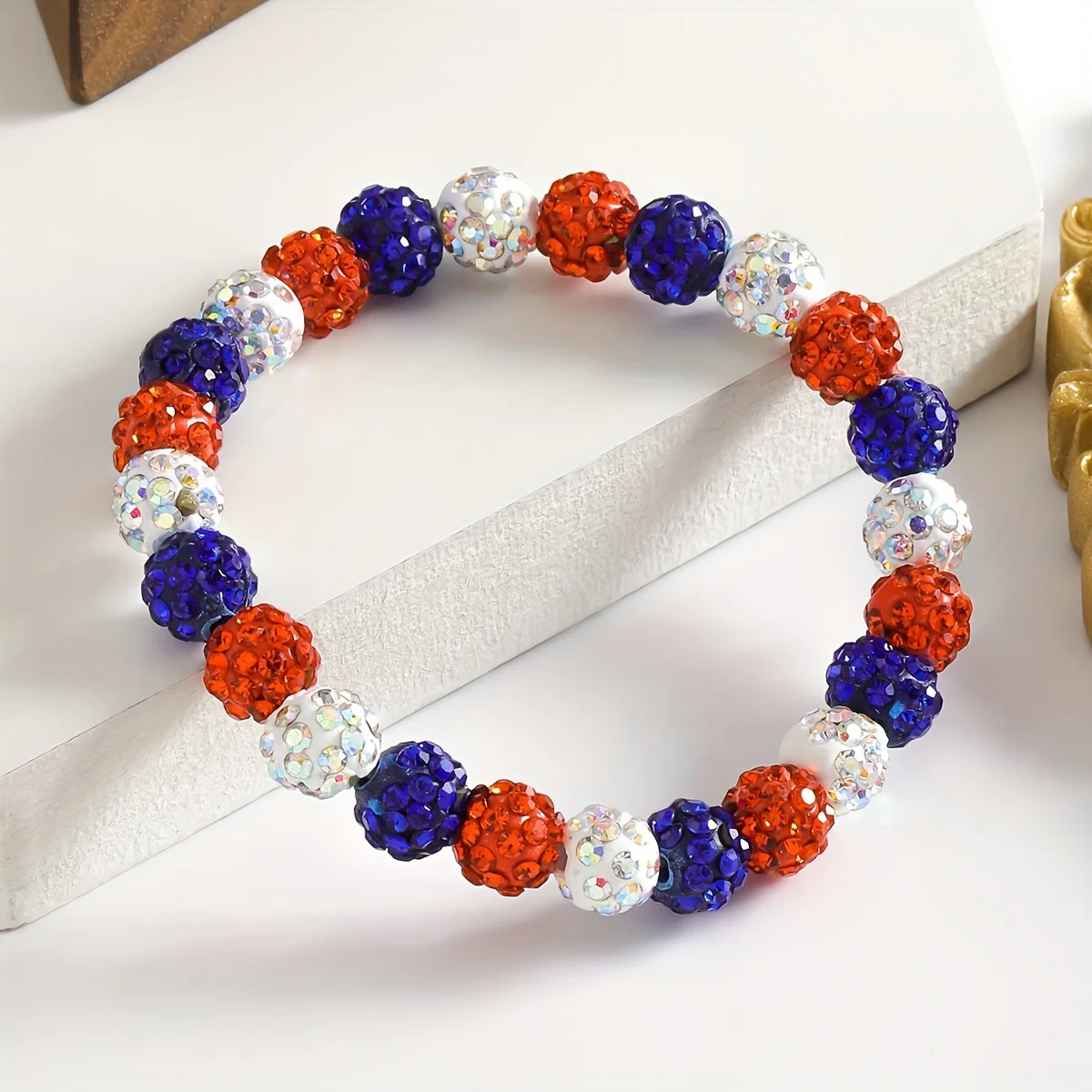 Vedawas Patriotic Bohemian Handcrafted Shamballa Beaded Bracelet, Resin Rhinestone,Independence Day women Jewelry Accessory