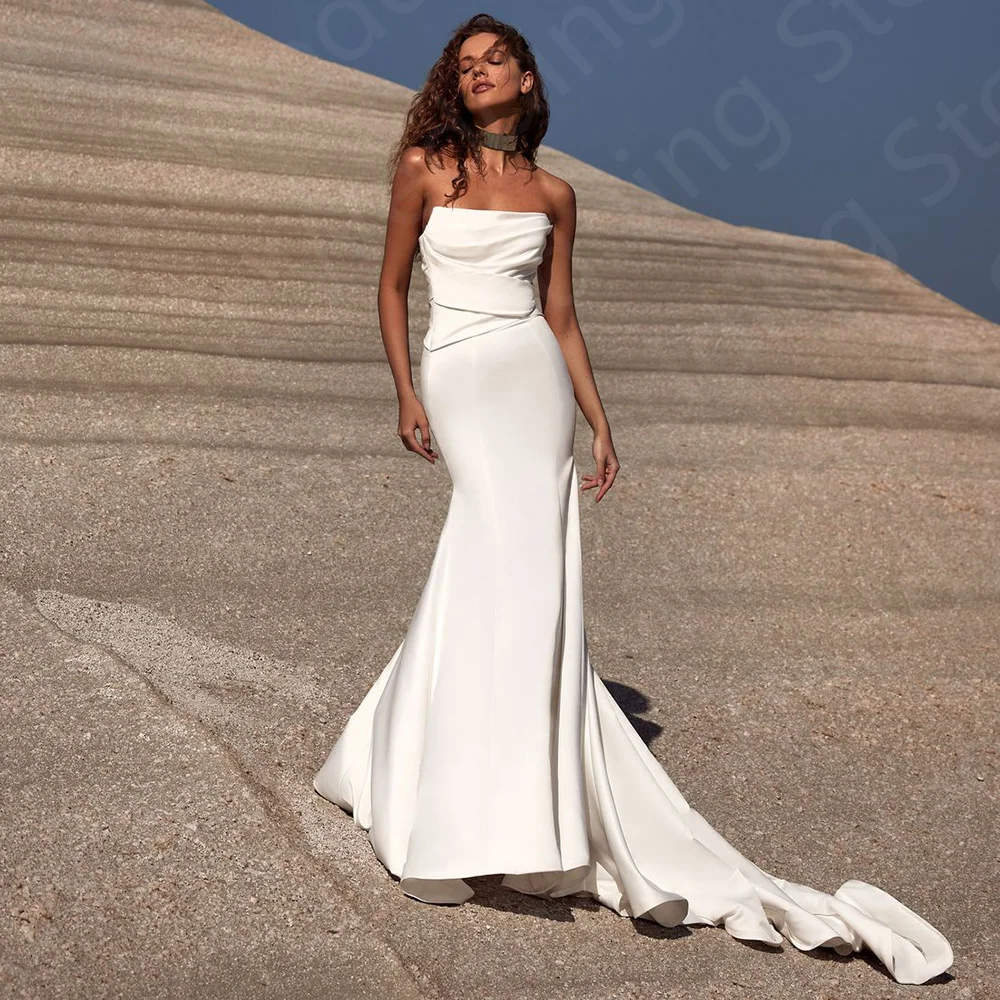 

Modern White Wedding Dresses Mermaid 2024 Bridal Gowns Strapless Simple Wedding Gowns Sleeveless Robe de mariée Back Out