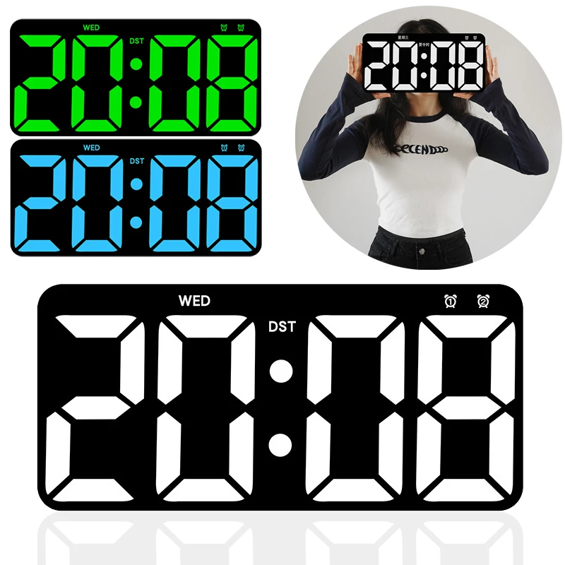 

Large Digital Wall Clock Multifunctional Countdown Clock Date Week Temperature Display Dual Alarms 12/24H Electronic LED Clock