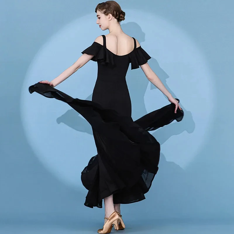 Estilo francês romance feminino com babados bainha vestido de baile, valsa flamenco dança vestido, traje festival da noite, trajes de palco