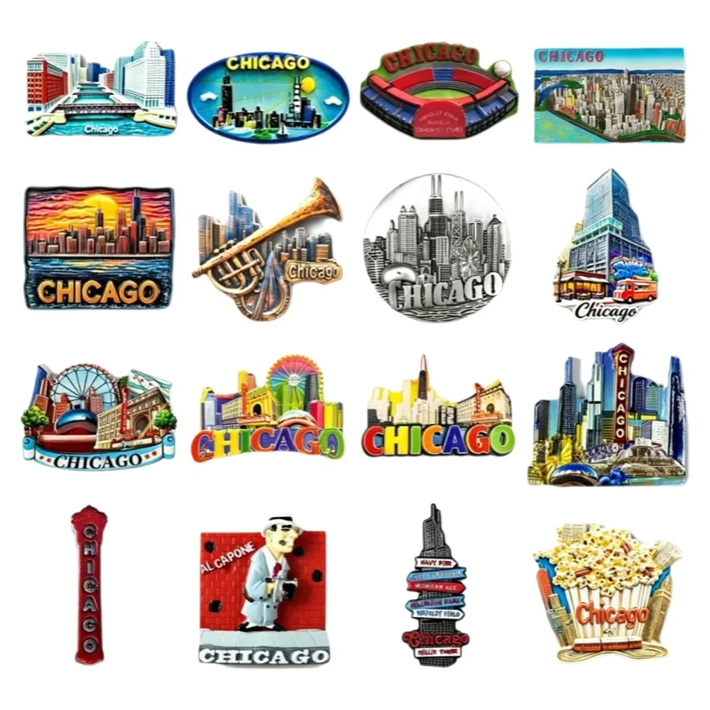 USA Chicago Souvenir 3D Resin Fridge Magnet City Skyline Landmark Refrigerator Magnet Travel Gift Home Decoration