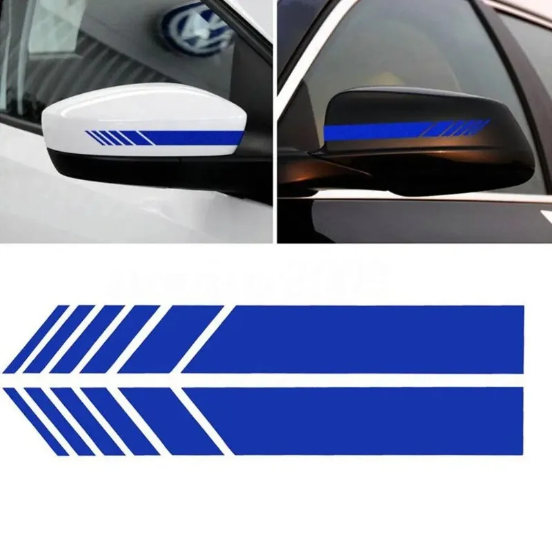 2Pcs Universal Car Racing Stripe Stickers Non Fading Waterproof Colorful Side Rear View Mirror Decor Decals Auto Exterior Access