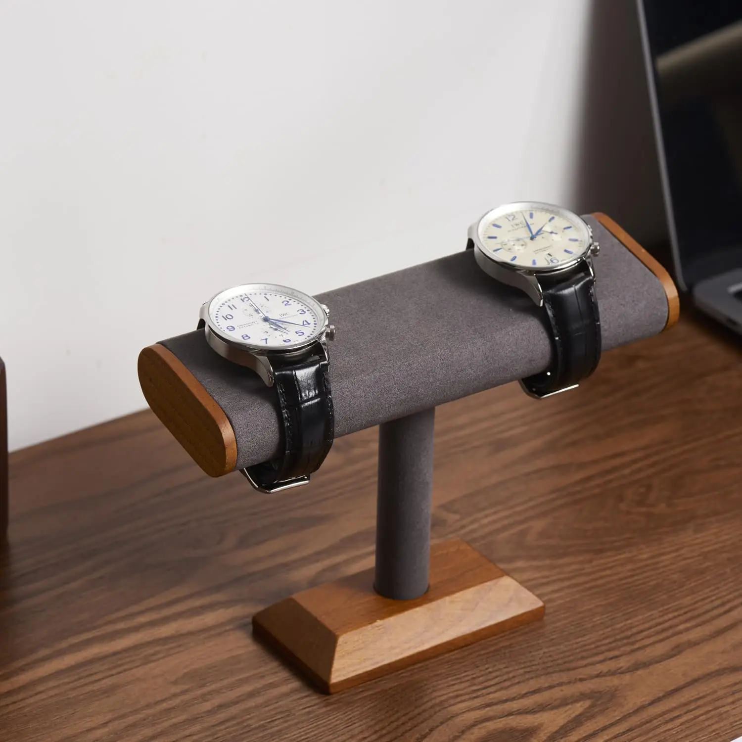 Solid Wood T-Bar Watch Display Stand, Grey Jewelry Organizer for Bracelets
