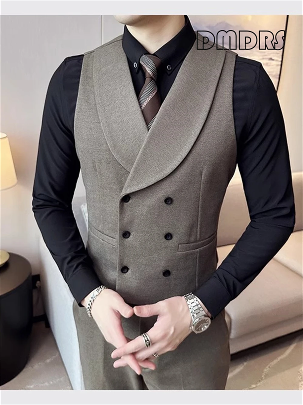 Conjunto de terno formal de três peças para homens, blazer duplo breasted M-5XL, colete, conjunto de calças, ternos de noivo de casamento, smoking de negócios