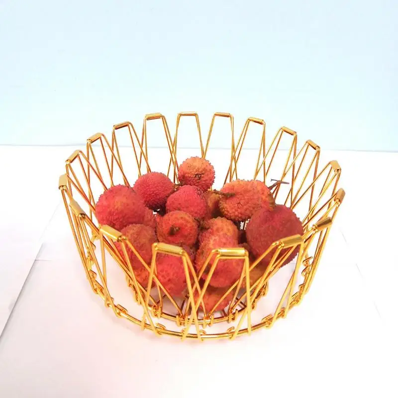 Foldable Fruit Basket Metal Transformable Snacks Storage Dish Multi-functional Scalable Veggie Basket Plate Creative Fruit Bowl