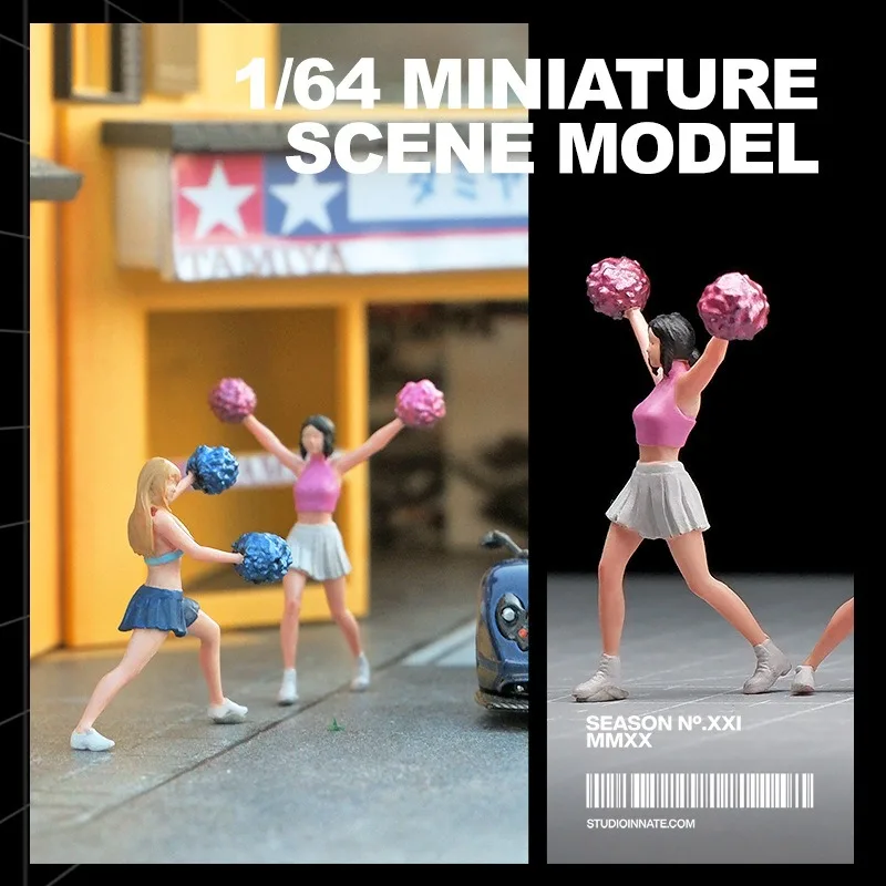 1:64 Cheerleader Dancer Short Skirt Girl Miniature Doll Model Scene 3D Hot Wheels Car Model Parking Lot DIY Ornaments Boys Gift