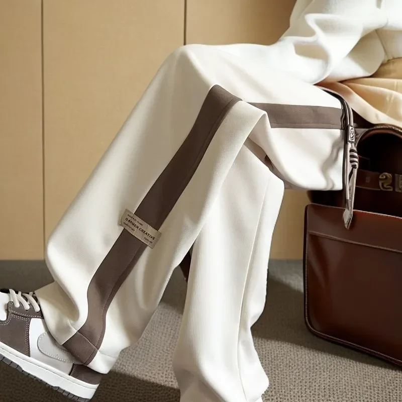 

Американские High Street осень и зима больших размеров, прямые повседневные свободные широкие брюки контрастного цвета в стиле ретро