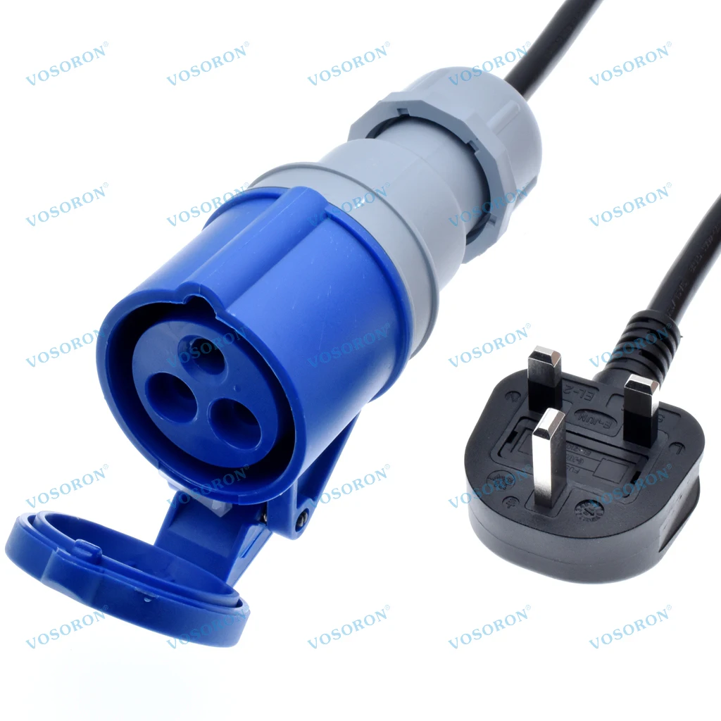 UK BS1363 Plug to IEC309 316C6 Power Cords,16 Amps,IP44, H05VV-F 1.5mm Cable,316P6 plug into BS1363 Outlet Socket,1 to 5m