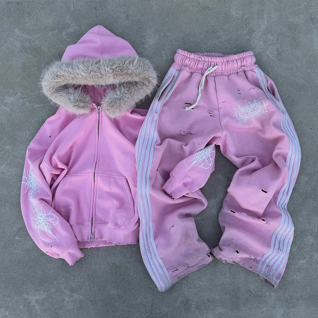 Hip hop style fashionable loose fitting men's and women's sportswear set for autumn and winter, new hoodie