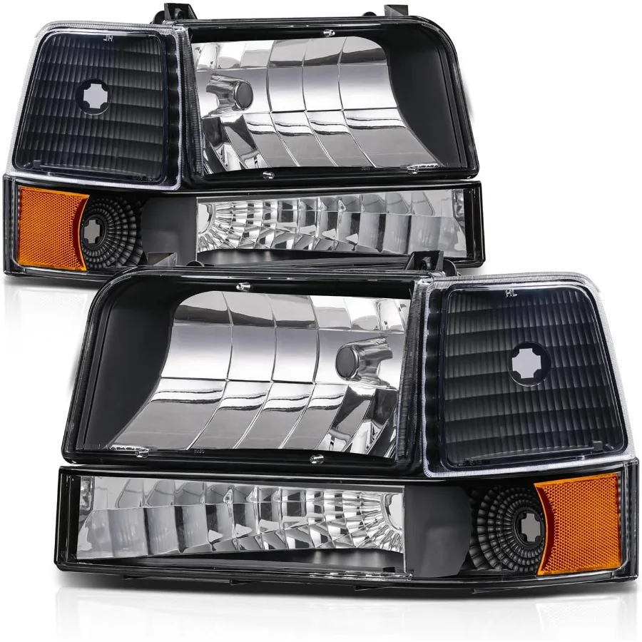 

Headlights Assembly with Bumper & Corner Lamps Compatible with 1992-1996 Ford Bronco F-150 F-250 F-350, Driver and Passenger Sid