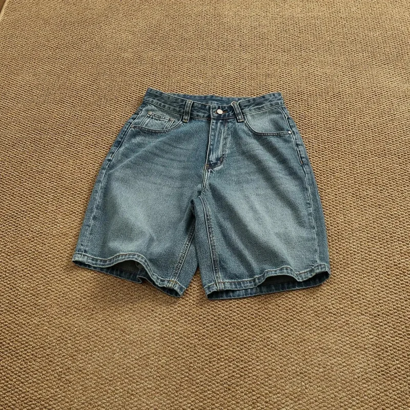 

Vintage Washed Denim Pants for Men, Loose Fit Casual Jeans, Summer Cotton Shorts Streetwear Style, Large Sizes Available