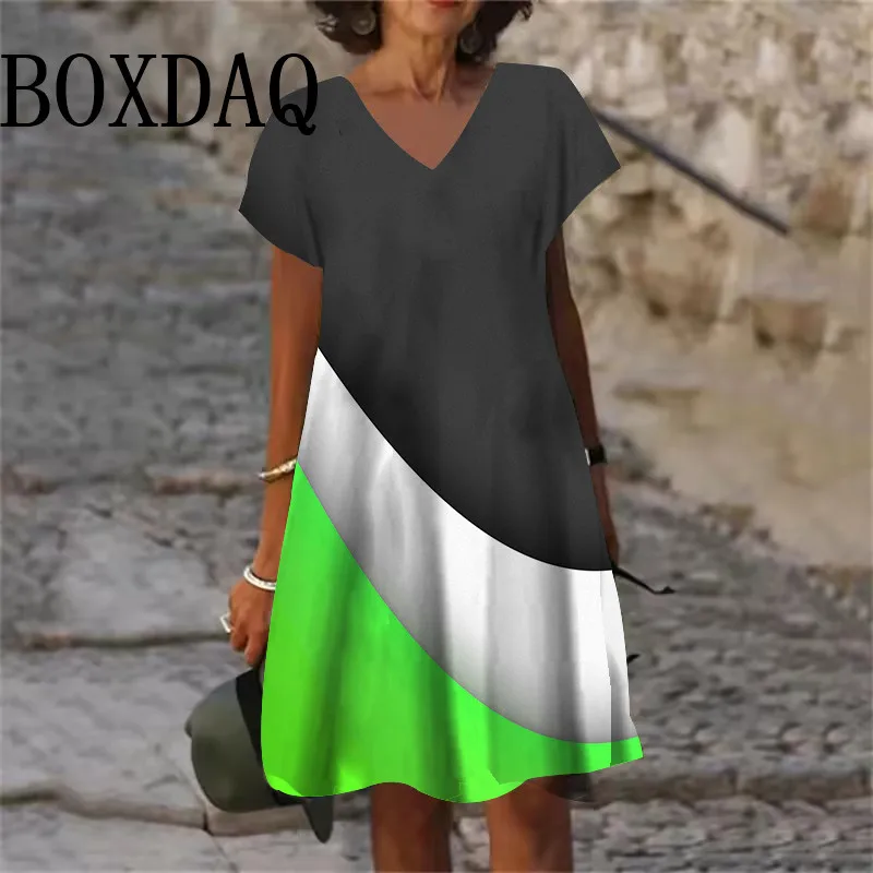2025 Summer Fashion Plus Size Dresses 6XL Women V-Neck Short Sleeve Mini  Dress Casual Daily Gradient Striped Large Size Dress - AliExpress 200000345