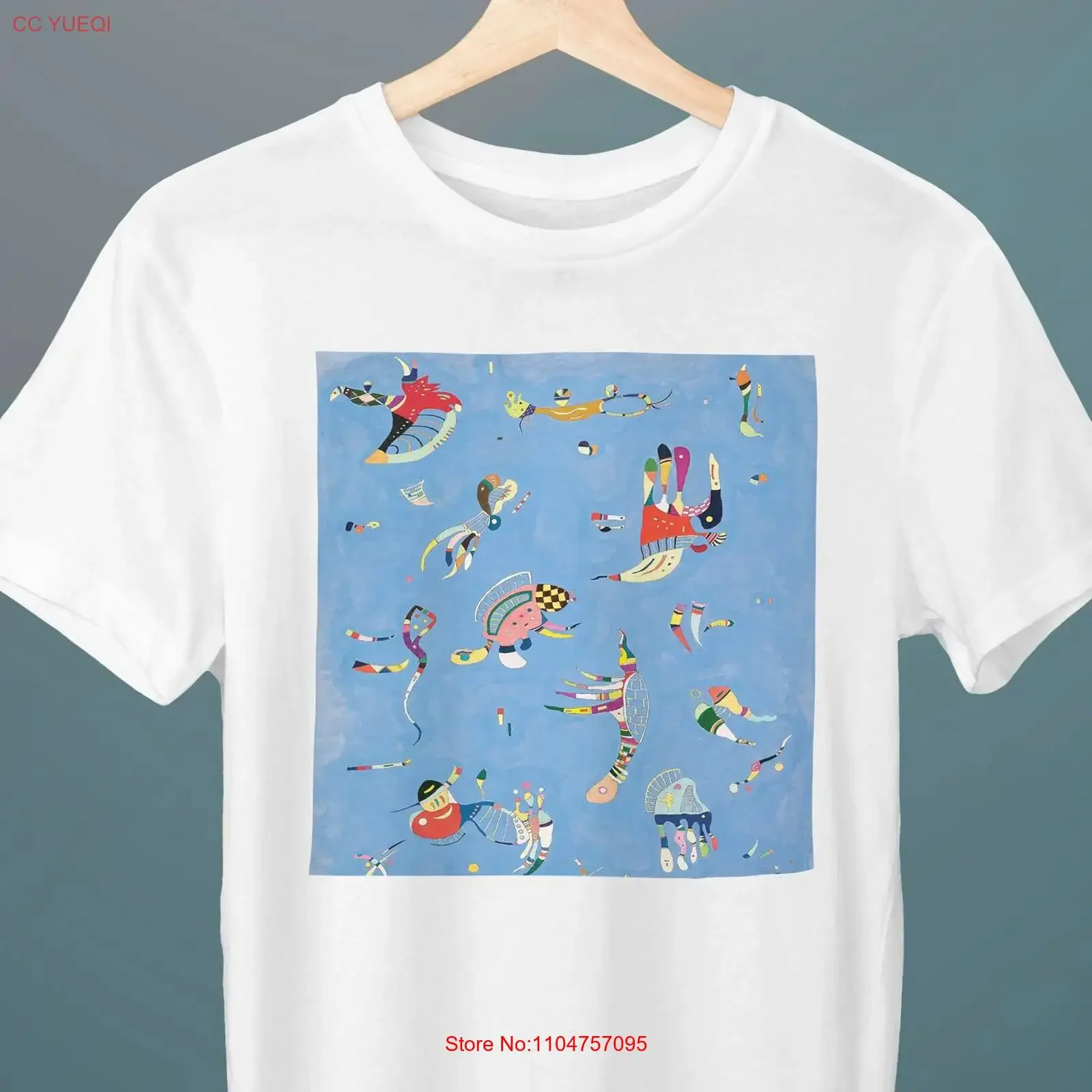 Camiseta con estampado de pintura de Wassily Kandinsky en azul cielo, estilo vintage, ligeramente desgastada, para ella, él, amantes, para uso diario, streetwear