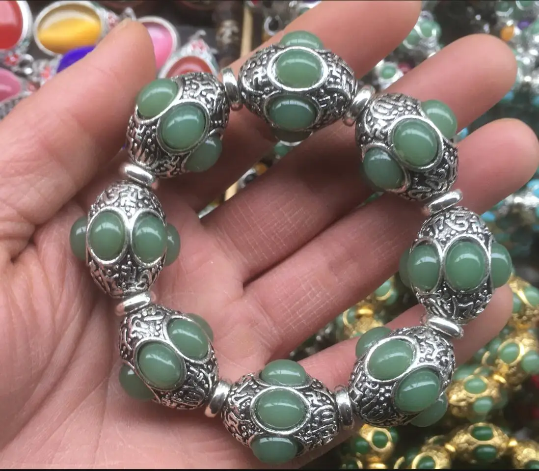 Imagem -05 - Tibetano Prata Envolvido Pulseira de Jade Transparente Oleosa Jóias Antigas Completo