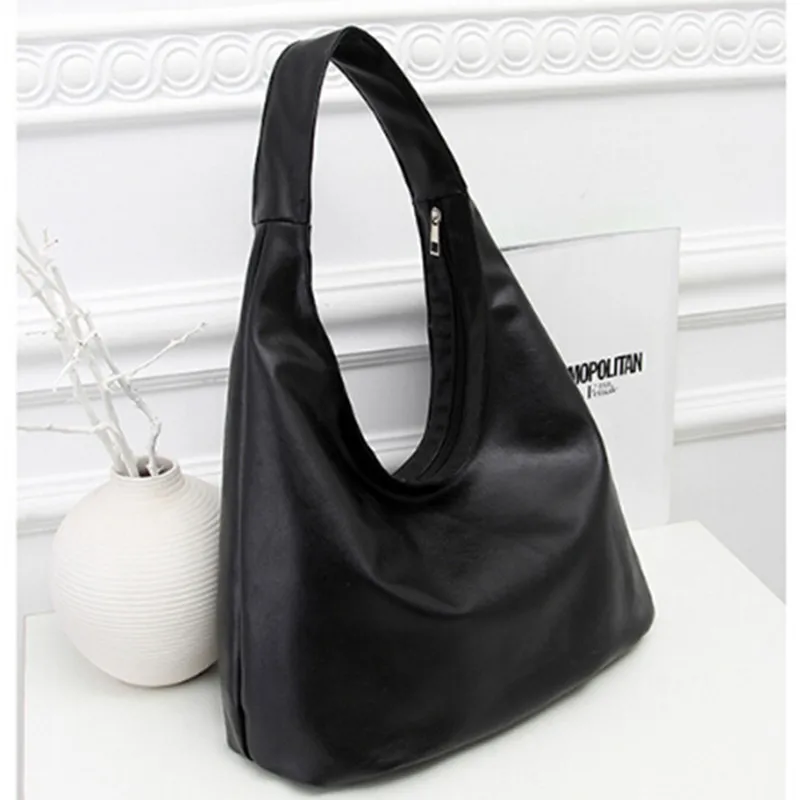 

LKEEP Fashion Women Shoulder Handbag Simple Casual Dumplings Tote Bag Black Super Soft PU Leather Ladies Handbag Purse bolsa