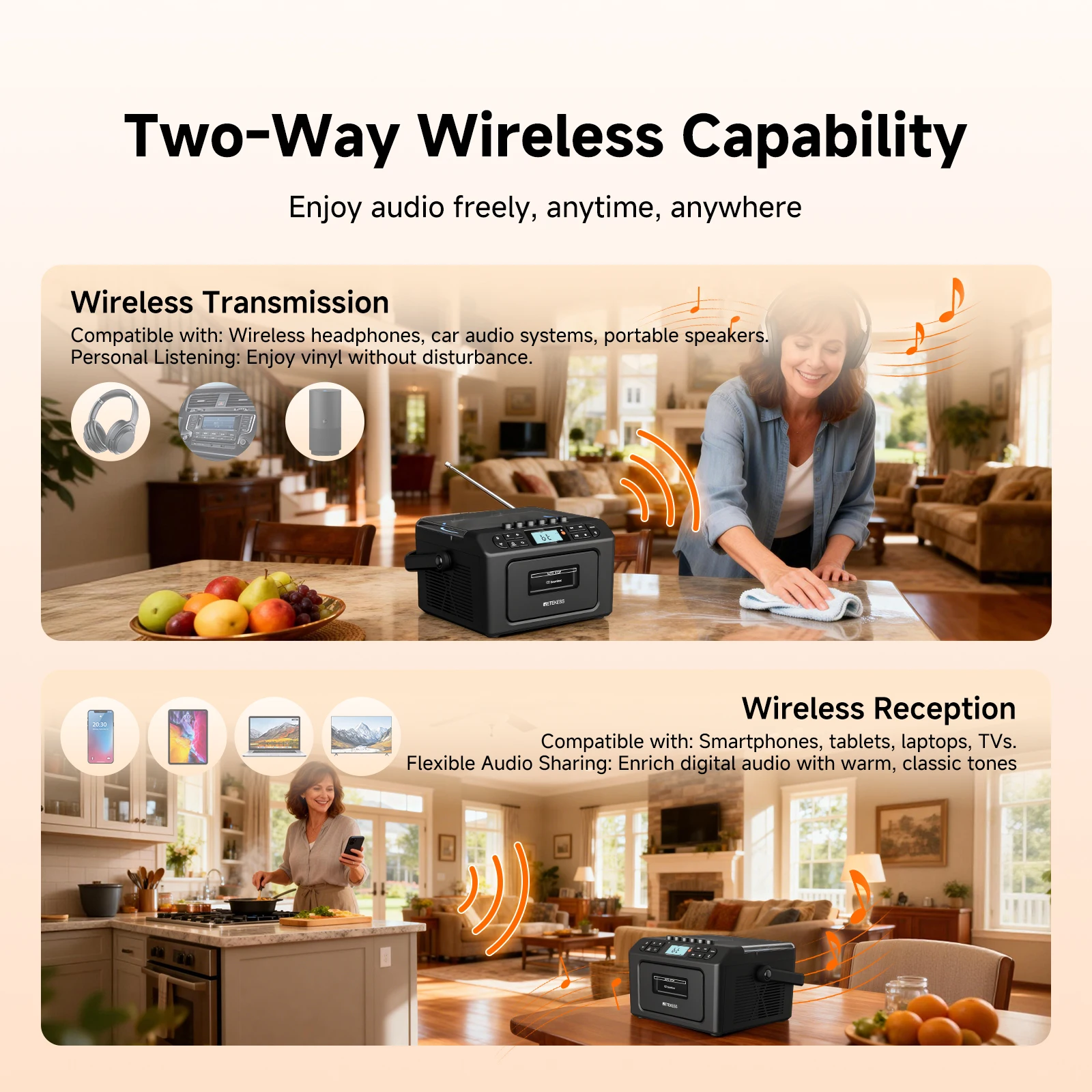 RETEKESS TR642 Multifunctional Bluetooth Radio CD AM FM Boombox Cassette Recorder USB TF AUX Portable CD Player For Home Gifts