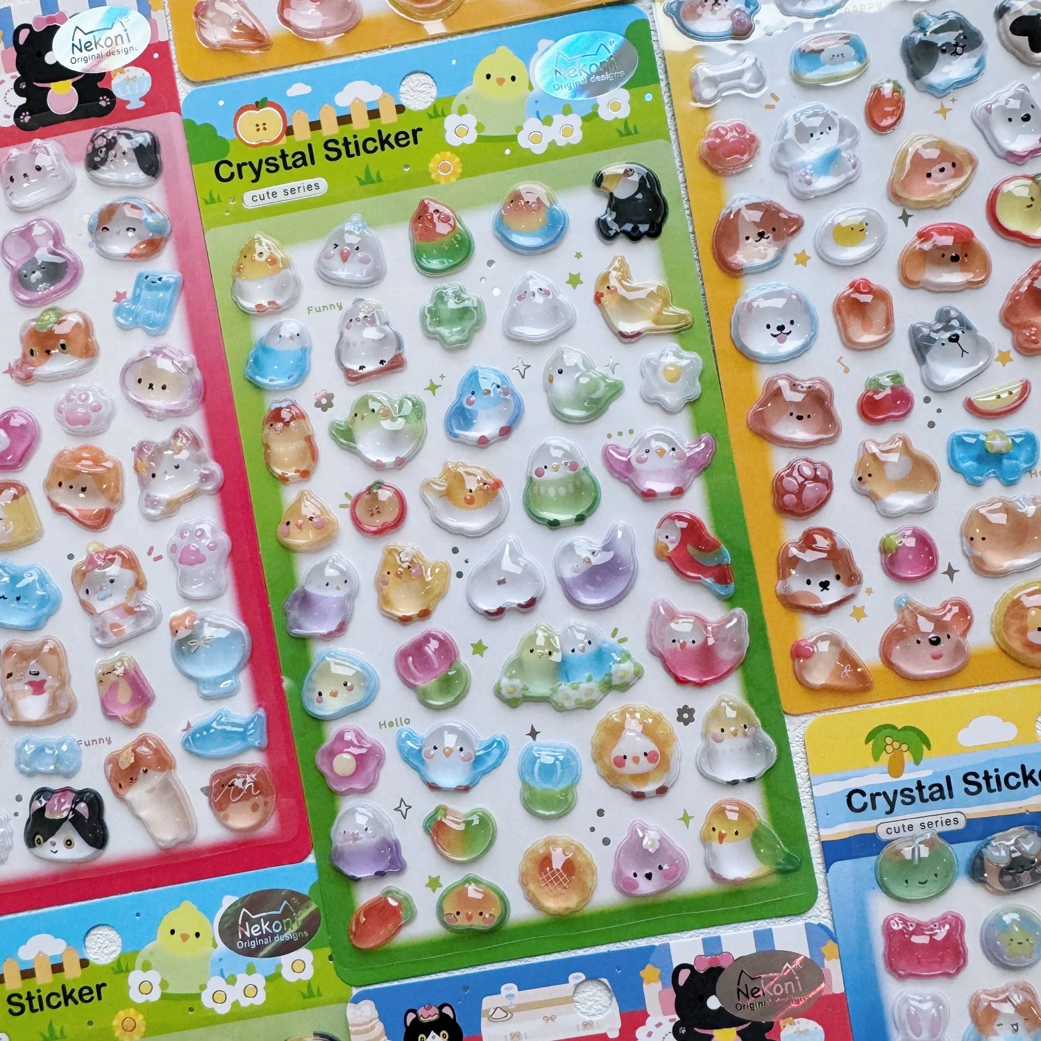 NEKONI Happy Animals Cartoon Crystal 3D Relief Stickers Scrapbooking Diy Journal Stationery Sticker Deco School Supplies Gift