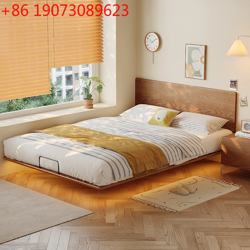 

Ultra-thin bedside suspended bed row skeleton flush edge bed ash wood solid wood platform bed