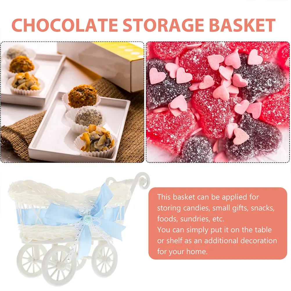 

2 Pcs Imitation Rattan Baby Stroller Ornaments Centerpiece Shower Cart with Wheels Baskets for Decorations Pp Wedding Candy