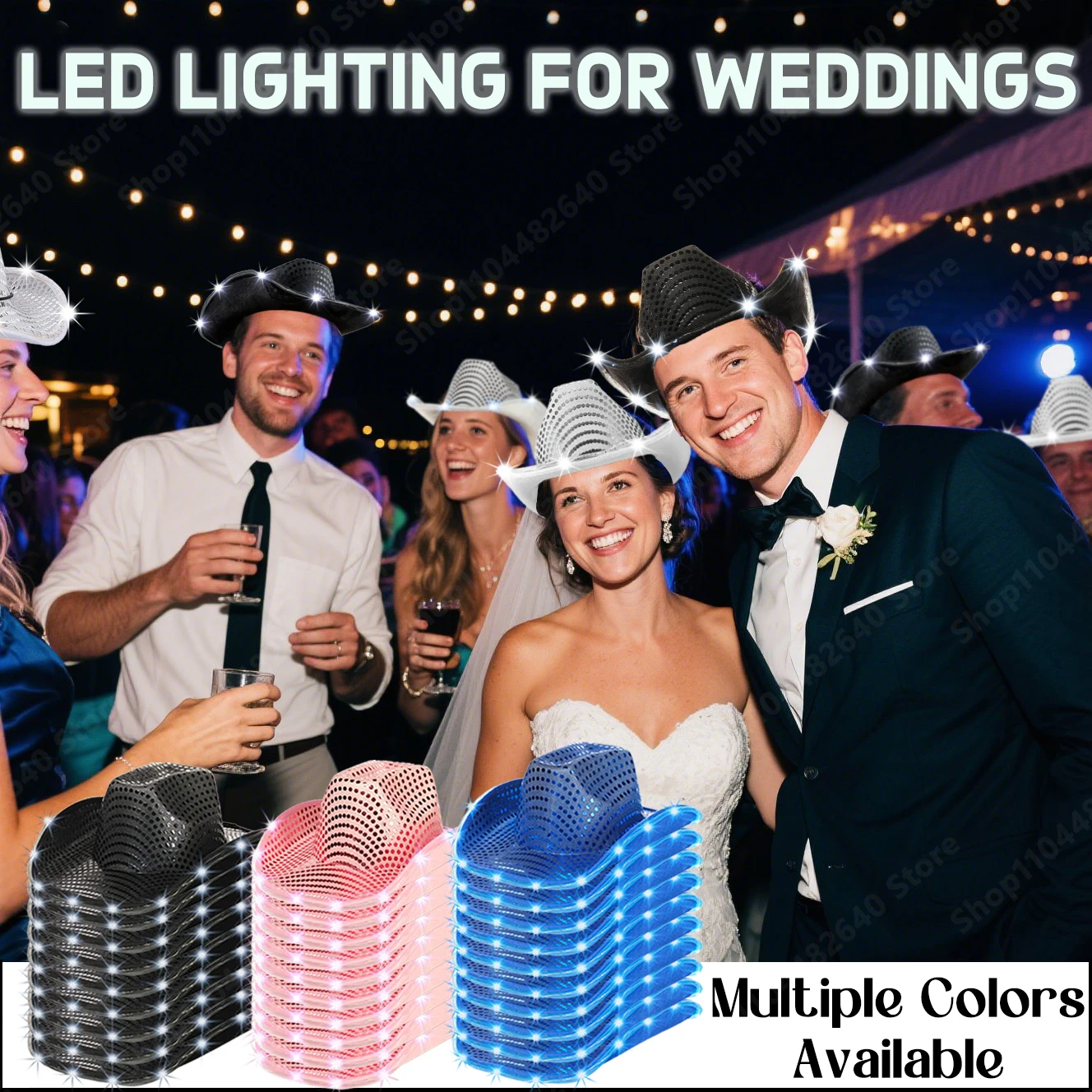 6-30Pcs Light Up Cowboy Hat for Wedding Led Cowboy Hats Flashing Cowboy Hat Bachelorette Party Dance Costume Music Festival Hat view 2