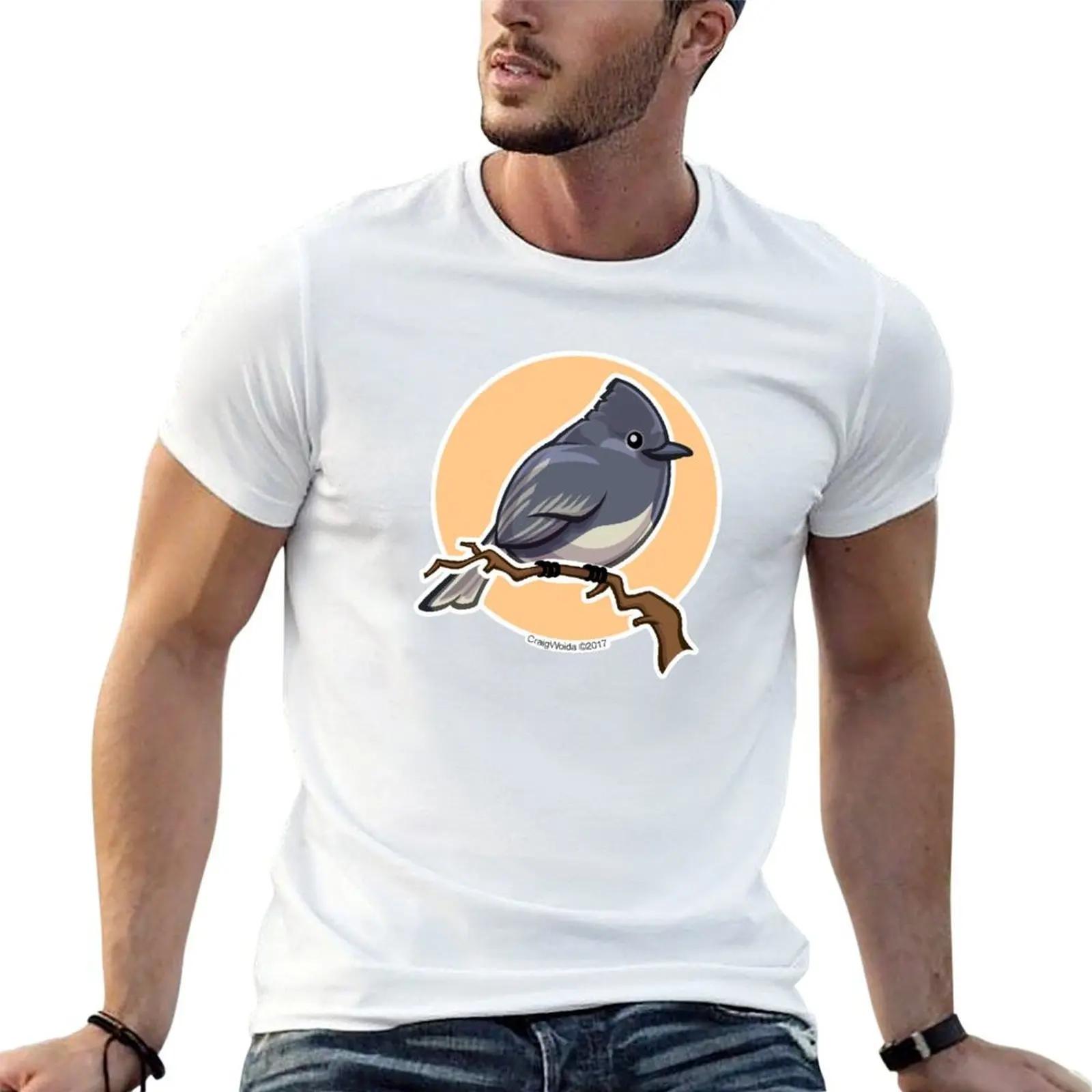 Black Phoebe over orange background T-Shirt basketball graphic tees anime oversized t shirt men